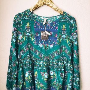 matilda jane boho green floral top nwt